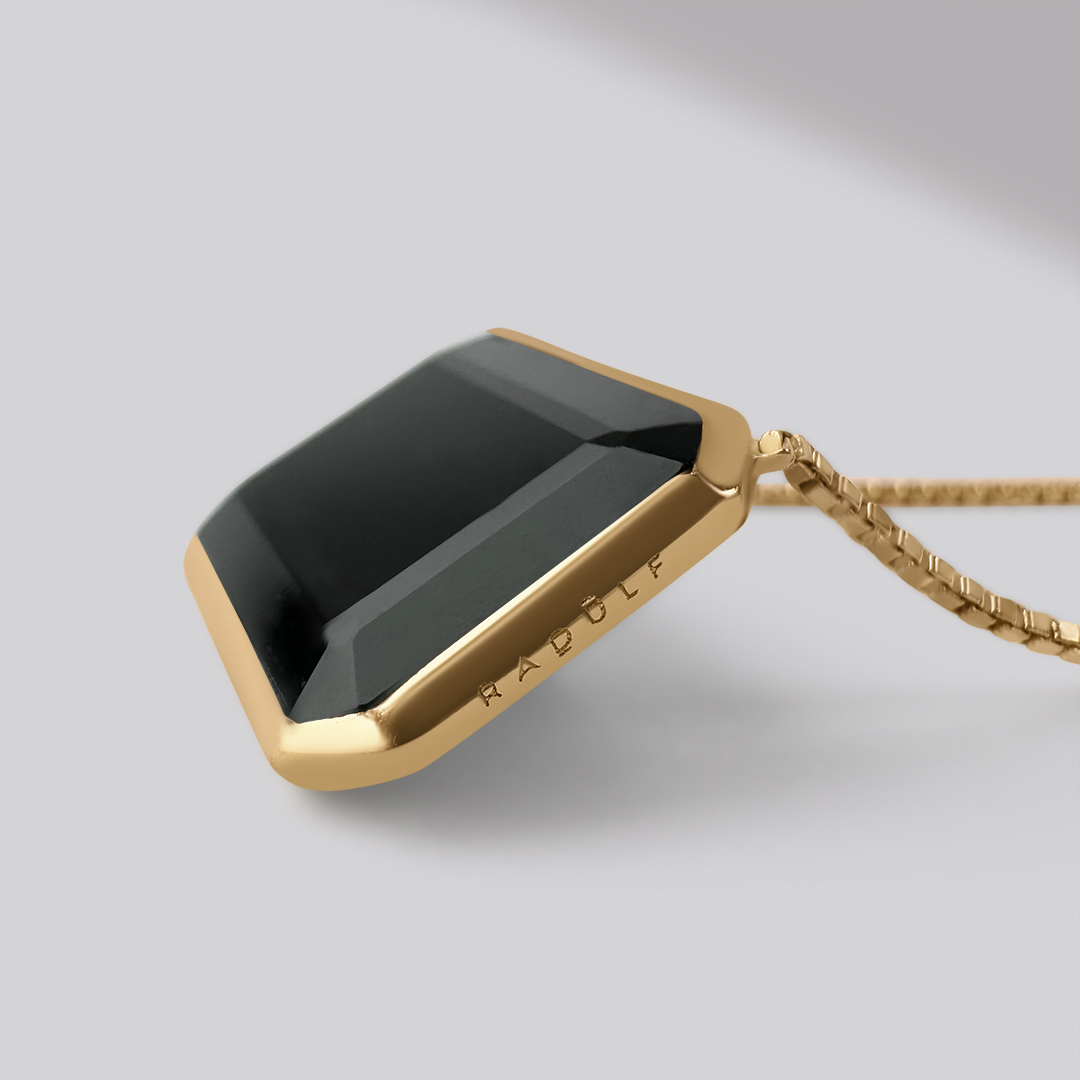 ONYX SHIELD NECKLACE 18K Gold Vermeil — close-up
