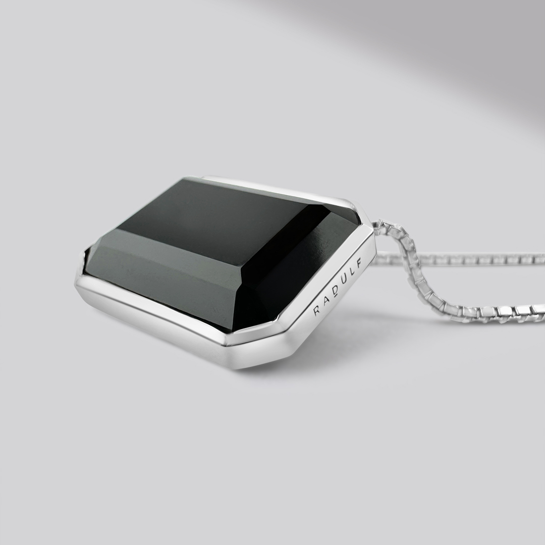 ONYX SHIELD NECKLACE Sterling Silver — close-up