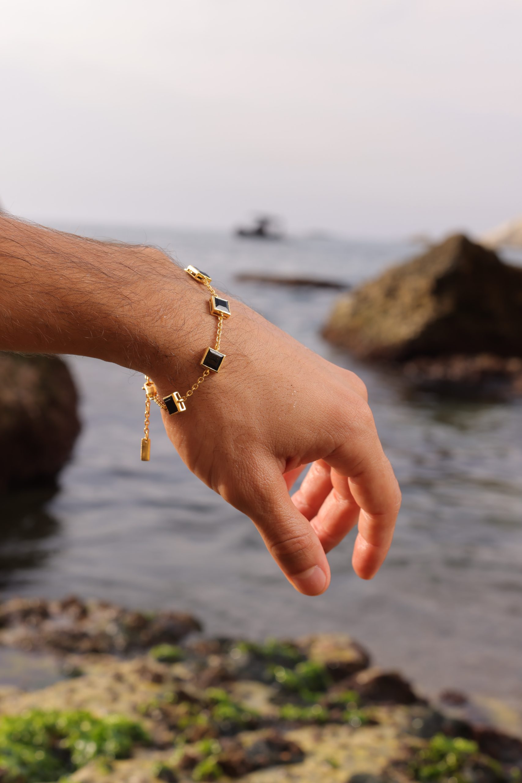 ONYX SHIELD BRACELET 18K Gold Vermeil — on model
