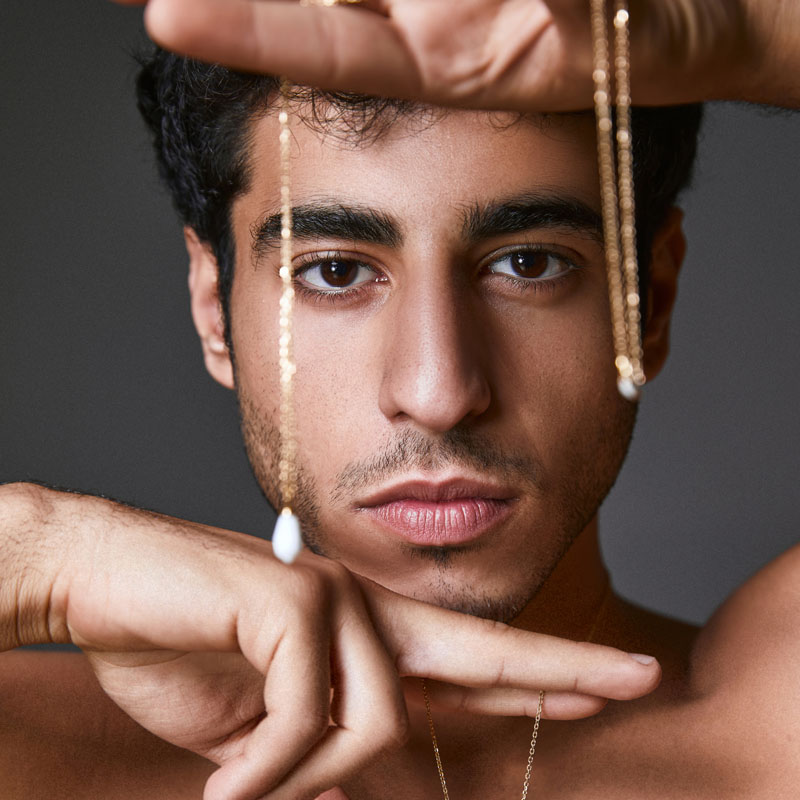 Beirut White Agate 18K Gold Vermeil — on model